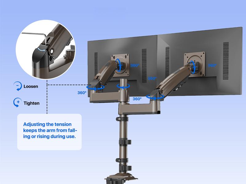 HUANUO Stackable Single/ Dual Monitor Arm - Adjustable Gas Spring Monitor Mount for Gaming and Home Office Setups, Monitor Stand Hold up to 34" with 19.8 lbs Max Weight and C-Clamp or Grommet Hole Mounting