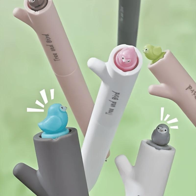 3/6pcs Branch Bird Rotating Neutral Pens, Creative Low Center of Gravity Dual Pearl Fast Dry Ink, Random Style Signature Pen, Office Supplies