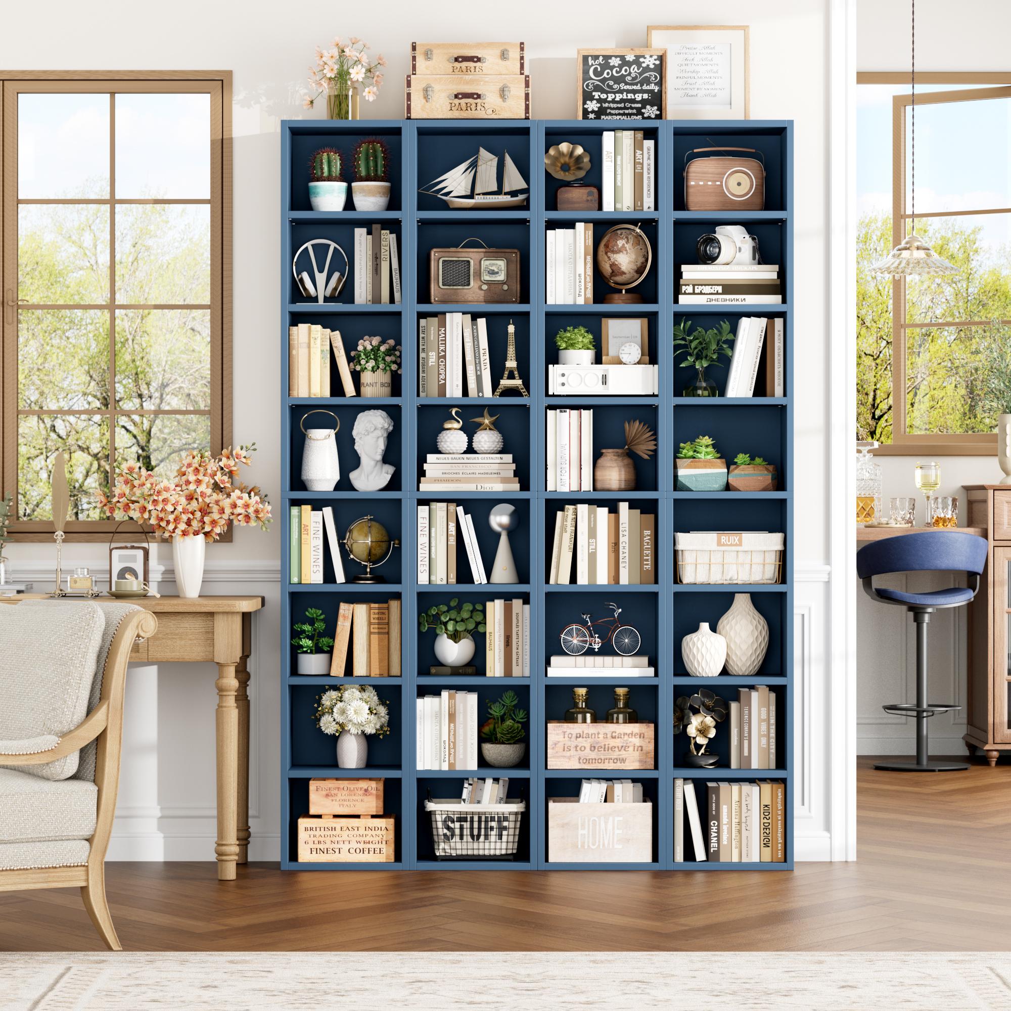 FOTOSOK 2 Pcs 71'' Tall Narrow Bookshelf, 8-Tier Media Tower Rack Set of 2, CD DVD Storage Cabinet with Adjustable Shelves, Tall Narrow Bookcase Skinny Display Bookshelf Slim Shelf