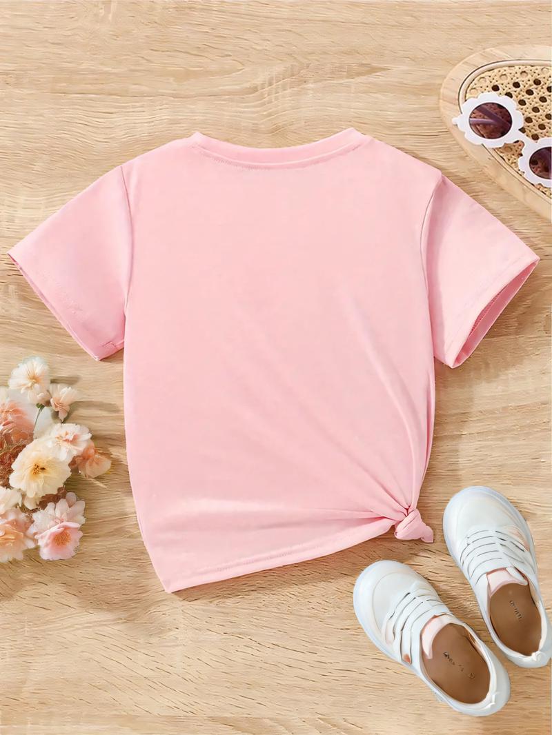 Kpop Hunter Girl Group New Year Hot Pattern Print Girls Casual Round Neck Loose Sports T-Shirt, Elastic Fabric, Kids Outdoor Indoor Activities