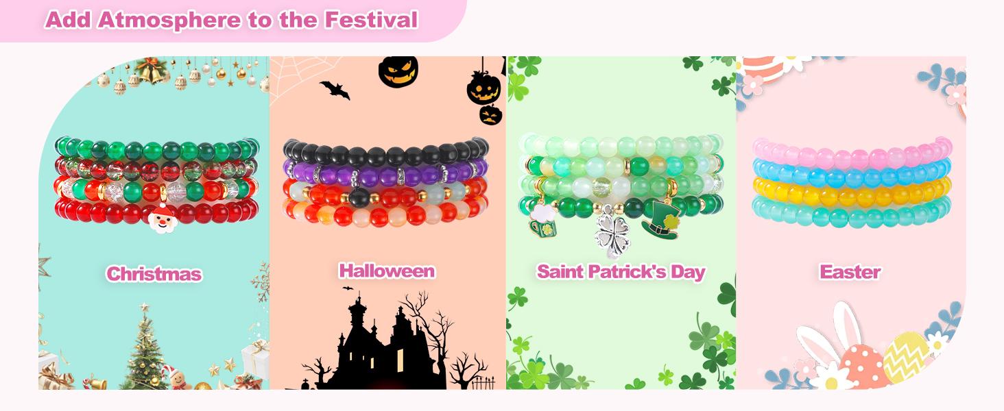 Funtopia 8mm Glass Beads Bracelet Making Kit, 1540counts 70 Colors Crystal Beads for Jewelry Making, Funtopia Round Glass Beads for Bracelets and DIY Crafts, Solid and Crackle Colors Beaded Edge Beaded Choker