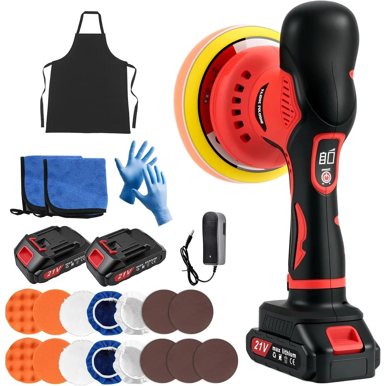 Cordless  Buffer Polisher, 6 Inch Orbital Polisher Kit with 2x21V  & 21 count Attachments - 8 Speeds Variable Max 6000RPM  Buffer for  Detailing, Waxing, Polishing, Scratch Removing