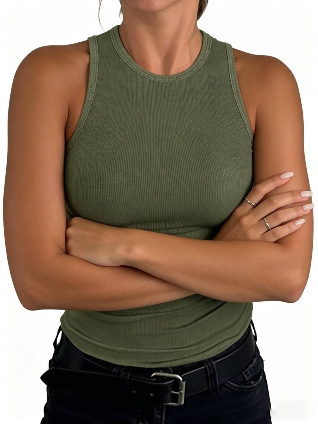2026 Women's Sleeveless Racerback Tank Top, High Neck Casual Minimalist Sleeveless Basic Ribbed Fitted, Holiday Haul Essential Fashion Piece