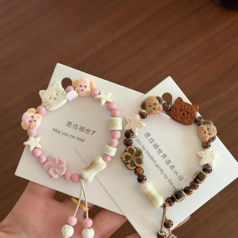 New Handmade Cute Cartoon Cat Ceramic Woven Bracelet for Women Won't Fade Handmade Jewelry Gift Ceramic Bracelet envíos gratis