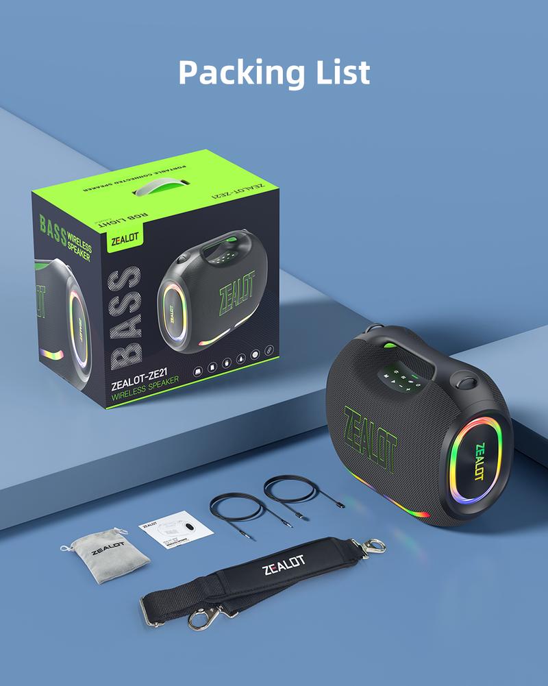 250【ZEALOT】Portable wireless speaker high ,fidelity sound and audio, desktop Bluetooth speaker surround sound, TWS pairing, 48000 long battery life, supports USB/TF card/AUX/BT smartphones. Ideal choice for family/car/party/camping/gift giving