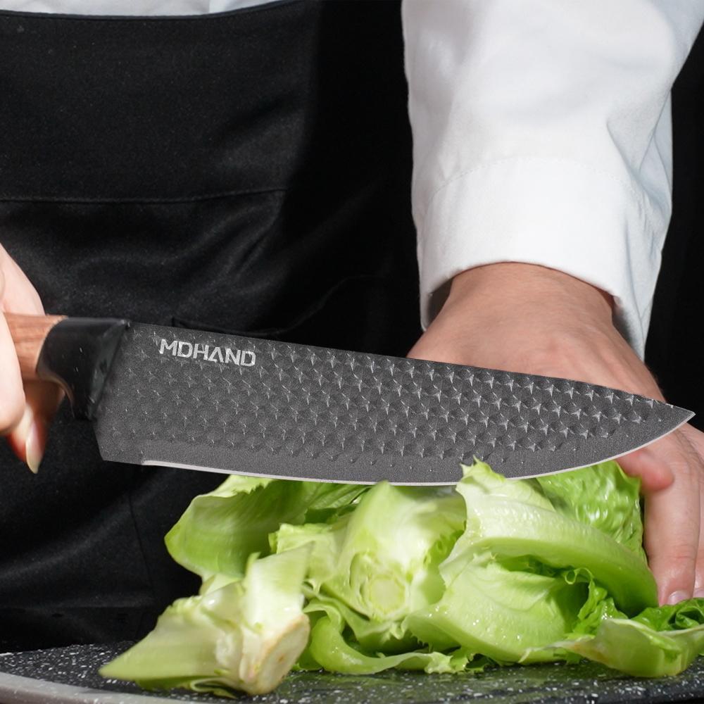 Professional 7pcs Kitchen Knife Set - Chef's Knife, Slicing Knife, Scraper, Scissors and Cutting board - High Carbon Stainless Steel with Ultra-Sharp Blades, Non-Stick Ergonomic Wooden Handles - Ideal for Home, Travel, and Gift Box Set#Summervibes