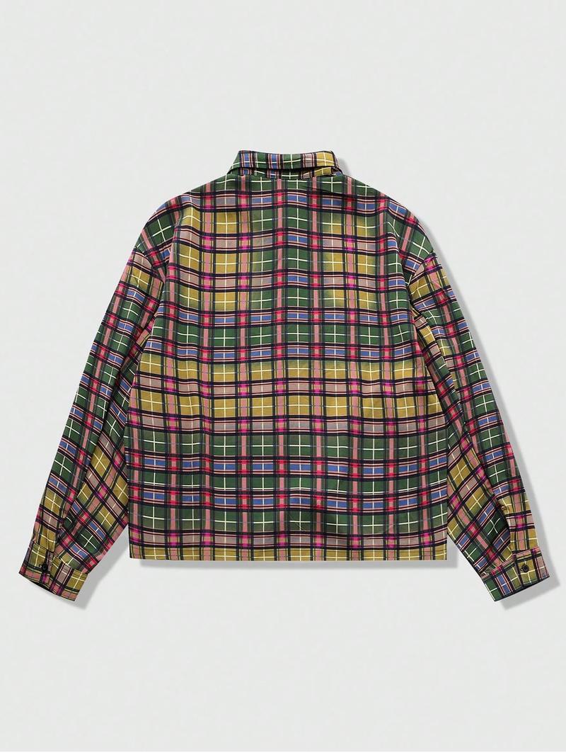 Men's Vintage Plaid Shirt with Rhinestones, Street Style Fashion, Casual Long Sleeve, Soft Comfortable Fabric, Casual Stylish Menswear Men's Vintage Plaid Shirt with Rhinestones, Street Style Fashion, Casual Long Sleeve, Soft Comfortable Fabric, Casual Stylish Menswear