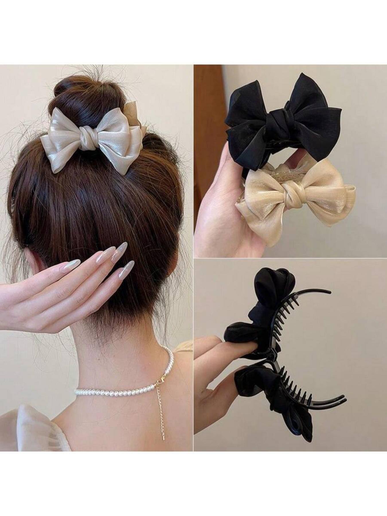 2Pcs Bow-Adorned Hair Claw Clip: Non-Slip Design, Suitable For Ponytails, Perfectly Matching Bun Hairstyles - An Ideal Choice For Women And Girls, Hair Clips, Hair Accessories, Claw Clips, Hair Clip Set