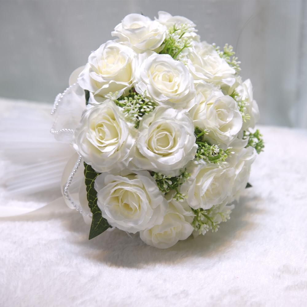 Champagne Color Wedding Rose Plastic Marriage Certifie Bride Bouquet Artificial Flower Photography Props Gift