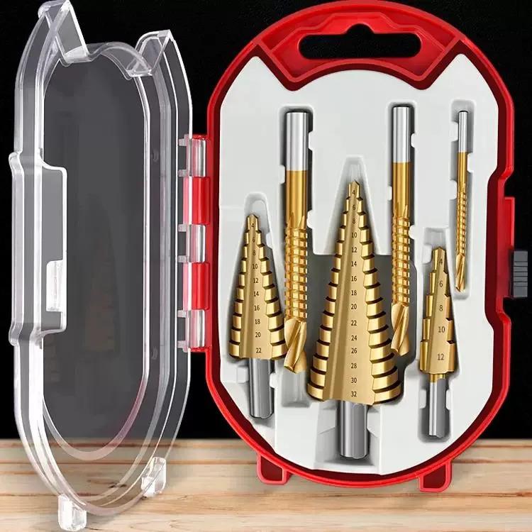 Pagoda Drill Bit Combination Triangular Handle Hss Step Drill Bits Set Woodworking Pull Drill Bit