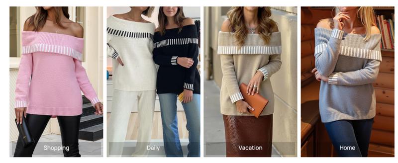 MEROKEETY Women's Off Shoulder Sweater 2025 Fall Winter Fashion Oversized Ribbed Knit Striped Pullover Tops MEROKEETY Women's Off Shoulder Sweater 2025 Fall Winter Fashion Oversized Ribbed Knit Striped Pullover Tops