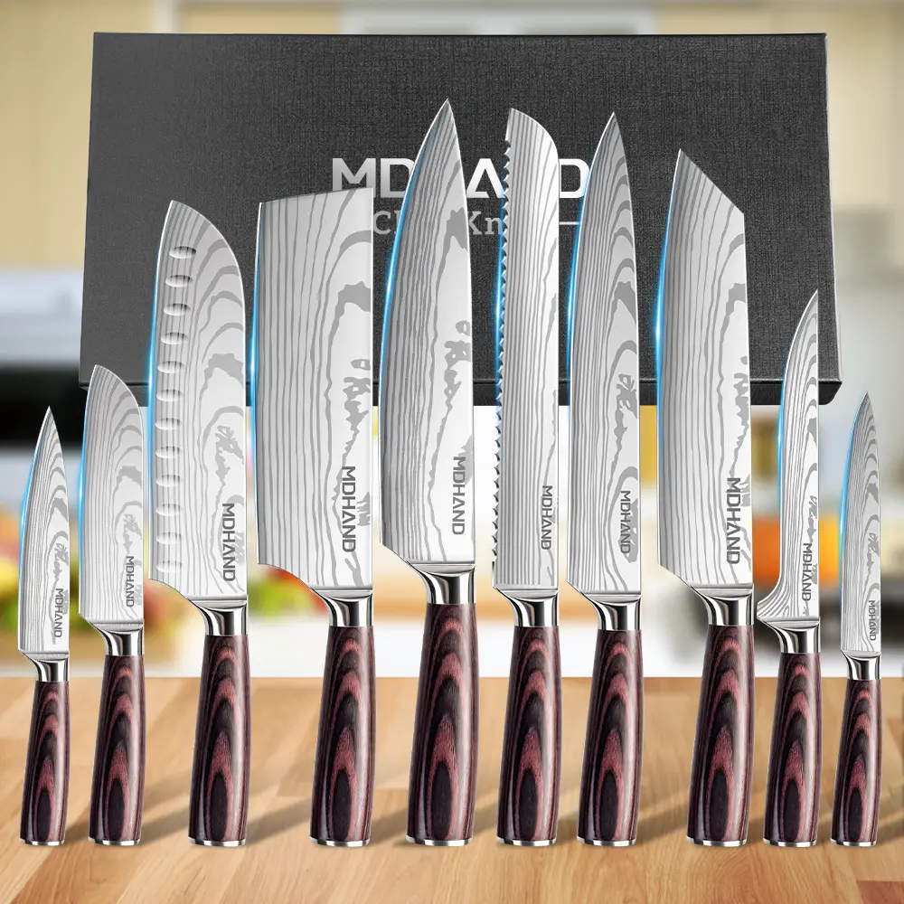 10 Piece Kitchen Knife Set, High Carbon Stainless Steel Professional Chef Knife Set with Ultra Sharp Blade, Sharp Knives Set with Ergonomic Pakkawood Handle, Best Christmas Gift