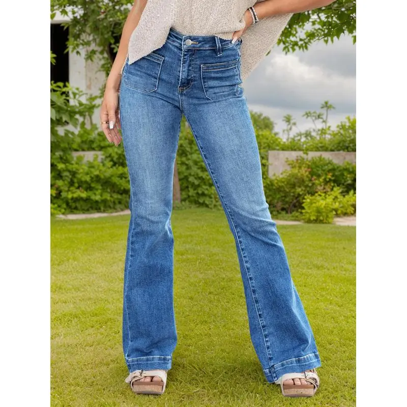 Women's mid-rise bootcut jeans, medium wash stretch denim pants, classic flared leg casual style,daily,kibbe,blue,black,sweats,straight,High-Waisted,Ripped,raw,hem,tik,took,forum,short,torso,new,year,Low,Wide Leg Jeans,starched,mexican,,vintage,fashion,