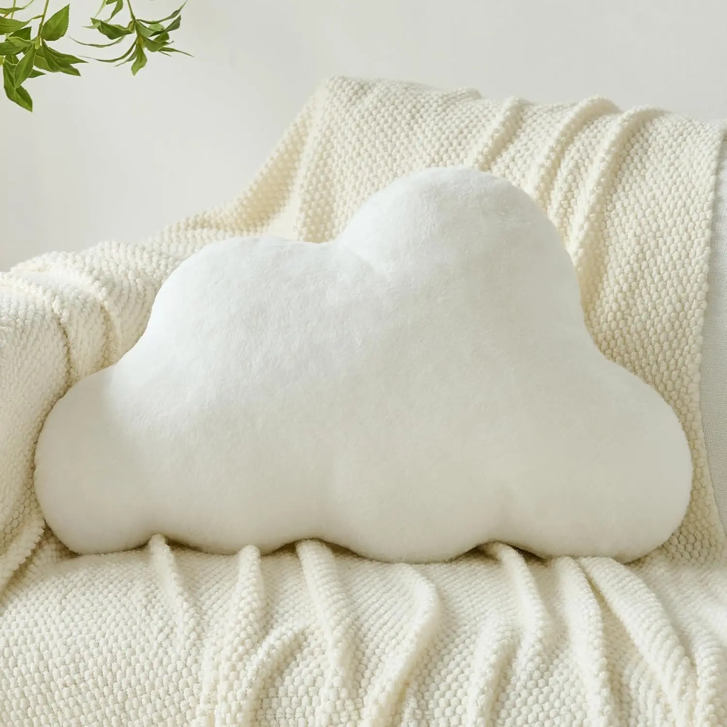 Cloud Pillows, Decorative Throw Pillow with Soft Plush for Couch Bed, Cloud Pillow Room Decor with Faux Fur for Living Room Bedroom (White, 11.8x18.5 Inches)