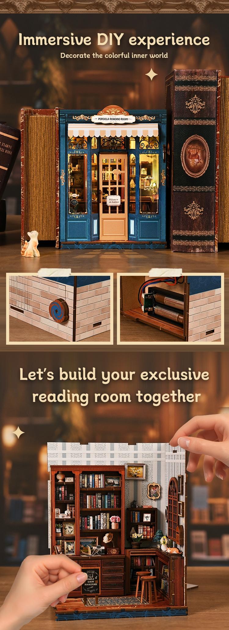 DIY Wicker Reading Room Model House Kit, Handmade Miniature Wooden Building, 3D Puzzle Creative Gift for Ages 14+, Includes English Manual
