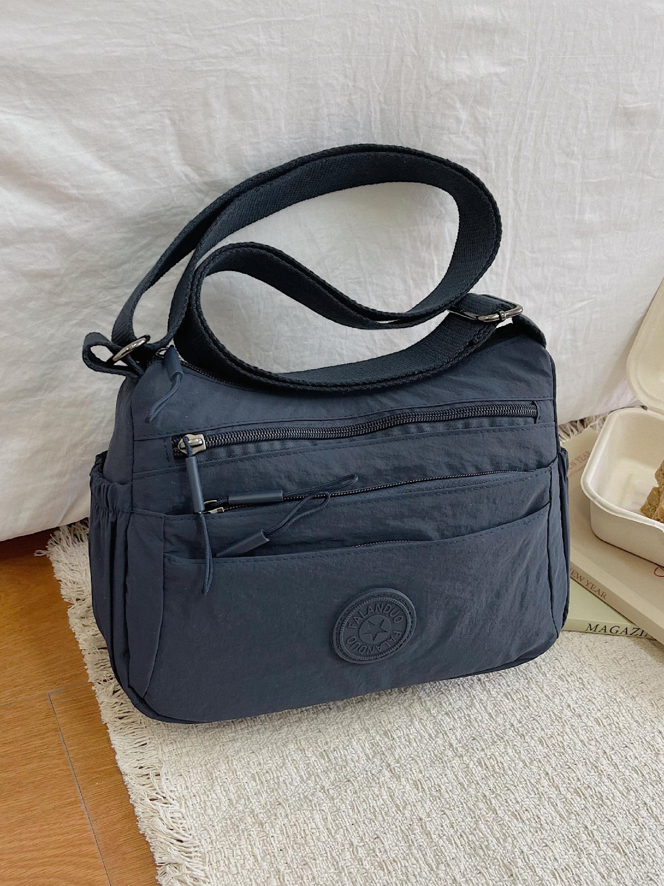Lightweight Versatile Multifunctional Smooth Zipper Design Letter Decor Bag, Shoulder Crossbody Suitable for Daily Use Work Commute, Casual Crossbody Bag, Fashionable Crossbody Bag