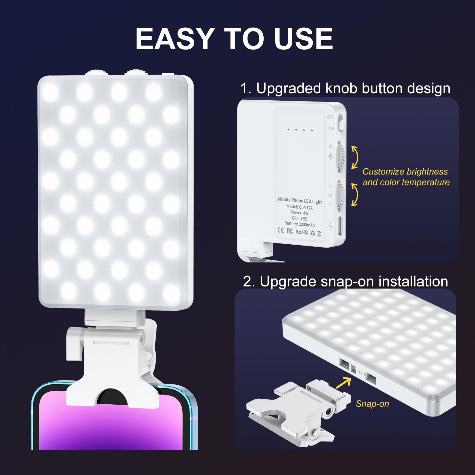 Selfie Light Clip, Adjustable Color Temperature and Brightness Fill Light, 2000mAh Rechargeable Phone Selfie Panel Light for Phone, Laptop, Makeup and Live Streaming Selfie Light Clip, Adjustable Color Temperature and Brightness Fill Light, 2000mAh Rechargeable Phone Selfie Panel Light for Phone, Laptop, Makeup and Live Streaming