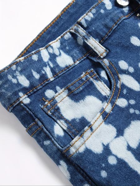 Men's Fashion Casual Splash Ink Slim-Fit Jeans, Slim-Fit Street Style Jeans. The fabric is comfortable, featuring a mid-rise button closure (belt not included), suitable for men's daily wear.