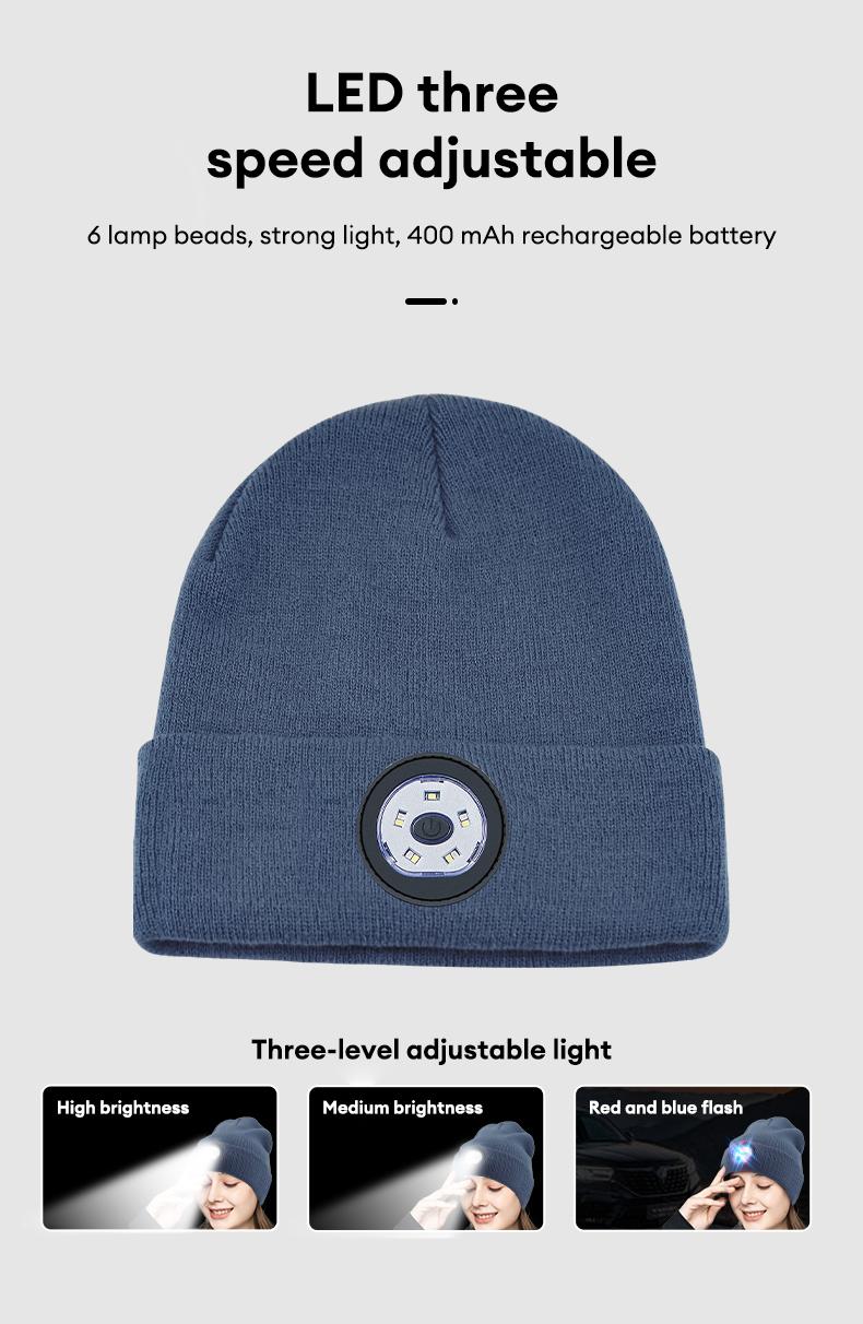 MGALL Bluetooth Beanie with LED Headlight and Removable Speakers, USB Rechargeable Knit warm winter Hat balaclava Hat for Music and Calling, sport,outdoor