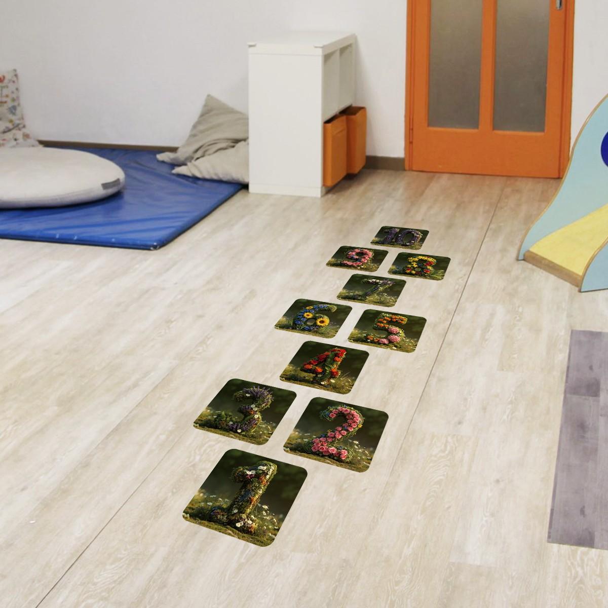 DIY Hopscotch Floor Decals, Self-Adhesive & Reusable Number Stickers 1-10, Create Instant Play Space, Fun Kids Activity Decor
