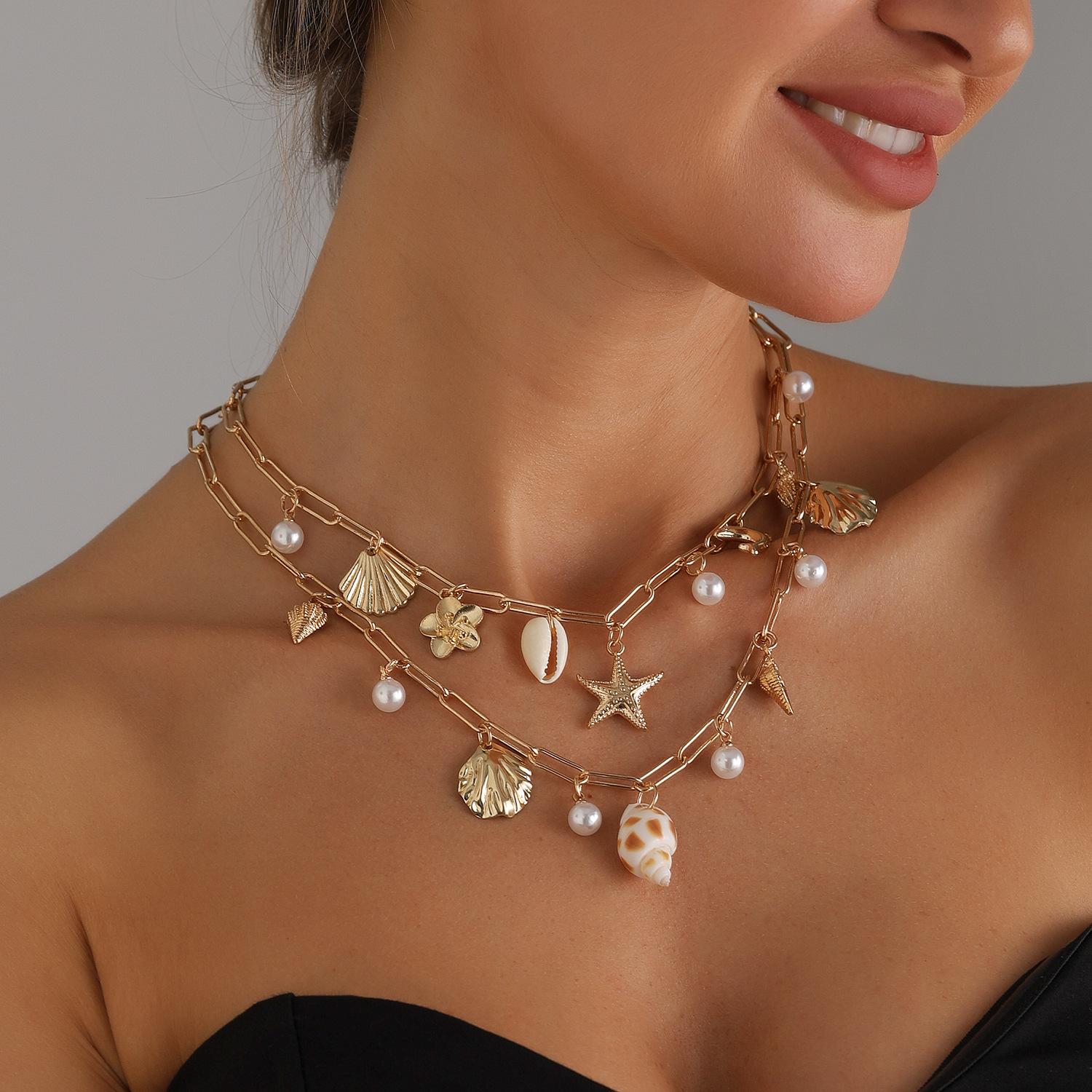 Starfish & Seashell Conch Necklace • Beach Vacation Jewelry for Women