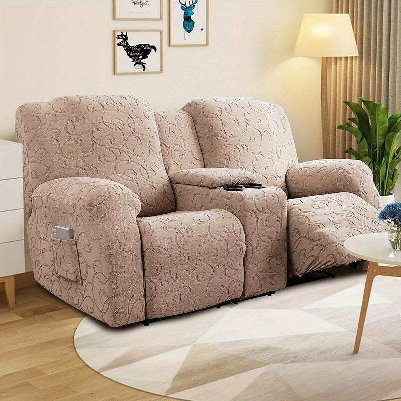 Recliner Loveseat Cover with Center Console, 2 Seater Jacquard Recliner Slipcover with Pockets, Washable Removable Cushions Protector #TikTokShopHolidayHaul