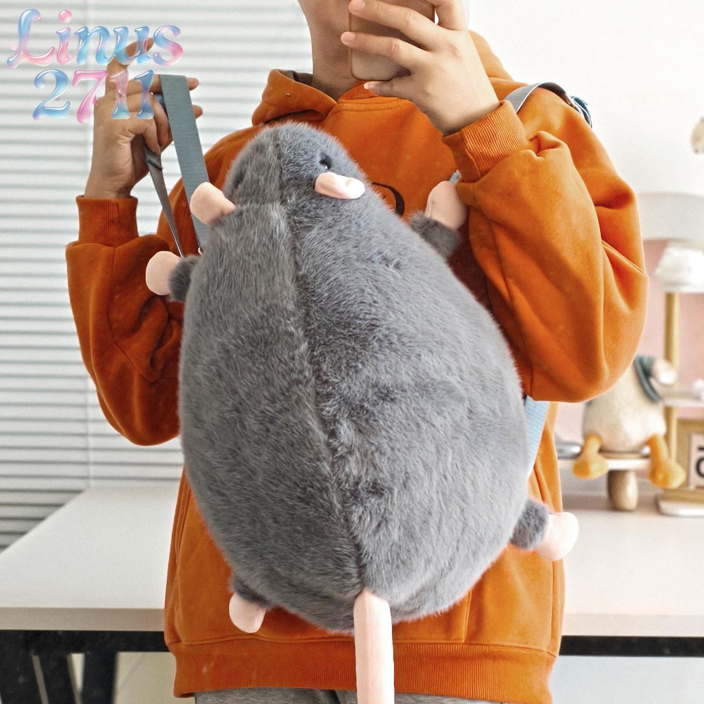 Kawaii Animal Shape Kids Backpack for Girls - Soft Furry Mini Plush Mouse Bag with Adjustable Strap, Crossbody/Shoulder Purse for Daily Use, Fun Gift (Sports & Outdoor Accessory)