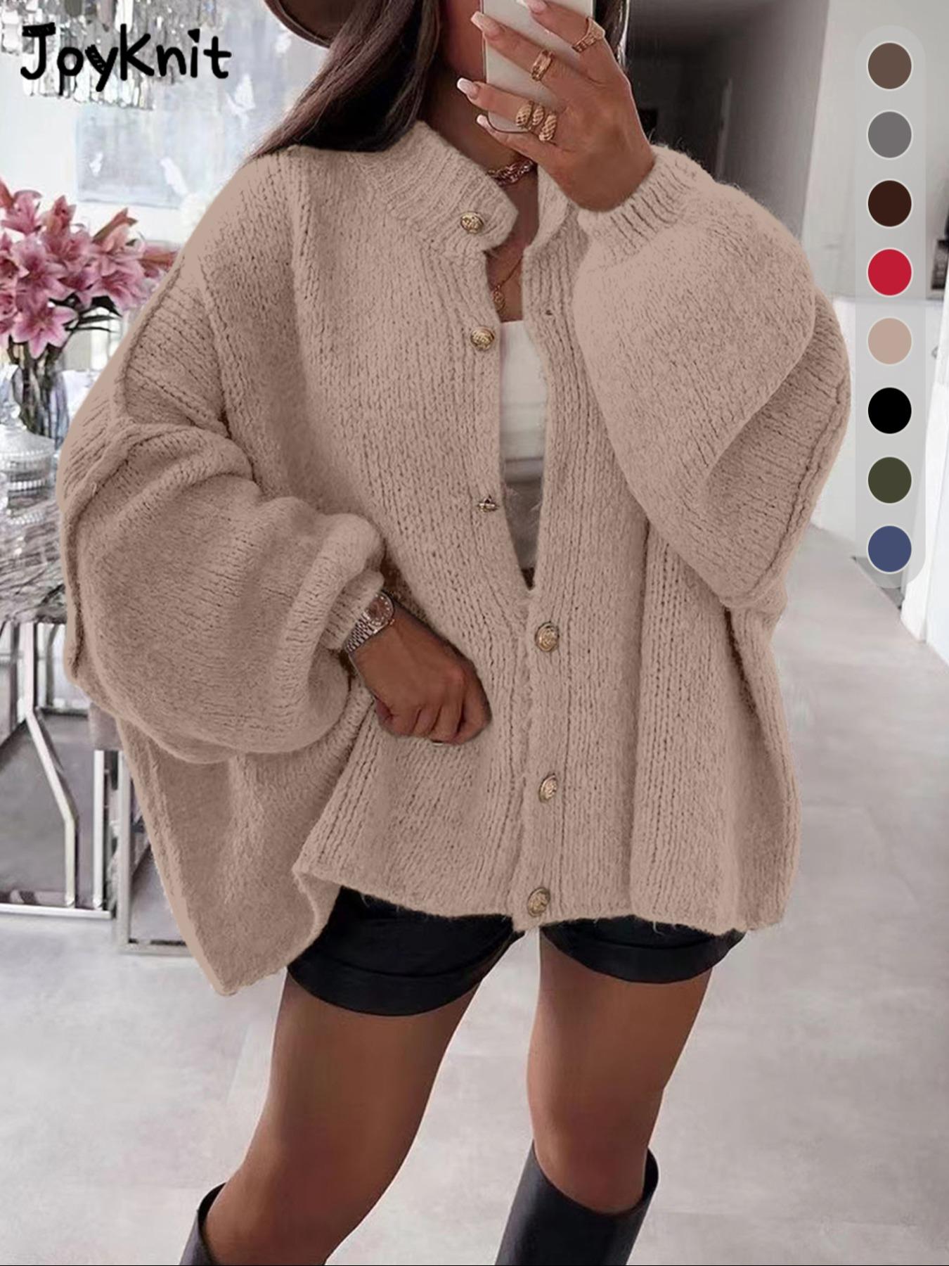 Women's New Arrival Fashion Womenswear Fall Winter Knit Cardigan, Simple Versatile Loose Fit Long Sleeve Knitted Sweater with Metal Buttons Knitwear Tops