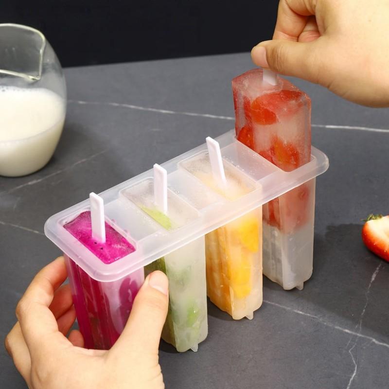 2-Pack 4-Cavity Large Ice Pop Molds with Lid, Food-Grade Popsicle Molds, Easy Release & Anti-Flavor Transfer, BPA-Free Leakproof, Perfect for Summer DIY Homemade Ice Cream, Yogurt Sticks, Frozen Fruit Bars, Home Kitchen Party Frozen Treat Maker
