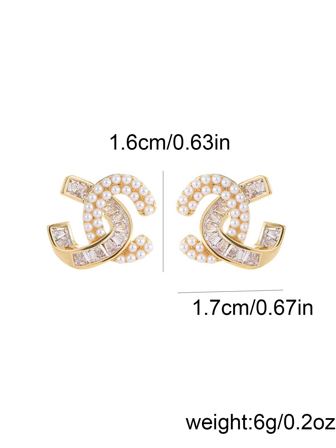 Elegant Zircon Cross Pearl Earrings Set, Fashion Earrings, Trendy C-Shaped Ear Studs for Women, Perfect for Daily Wear & Date Nights