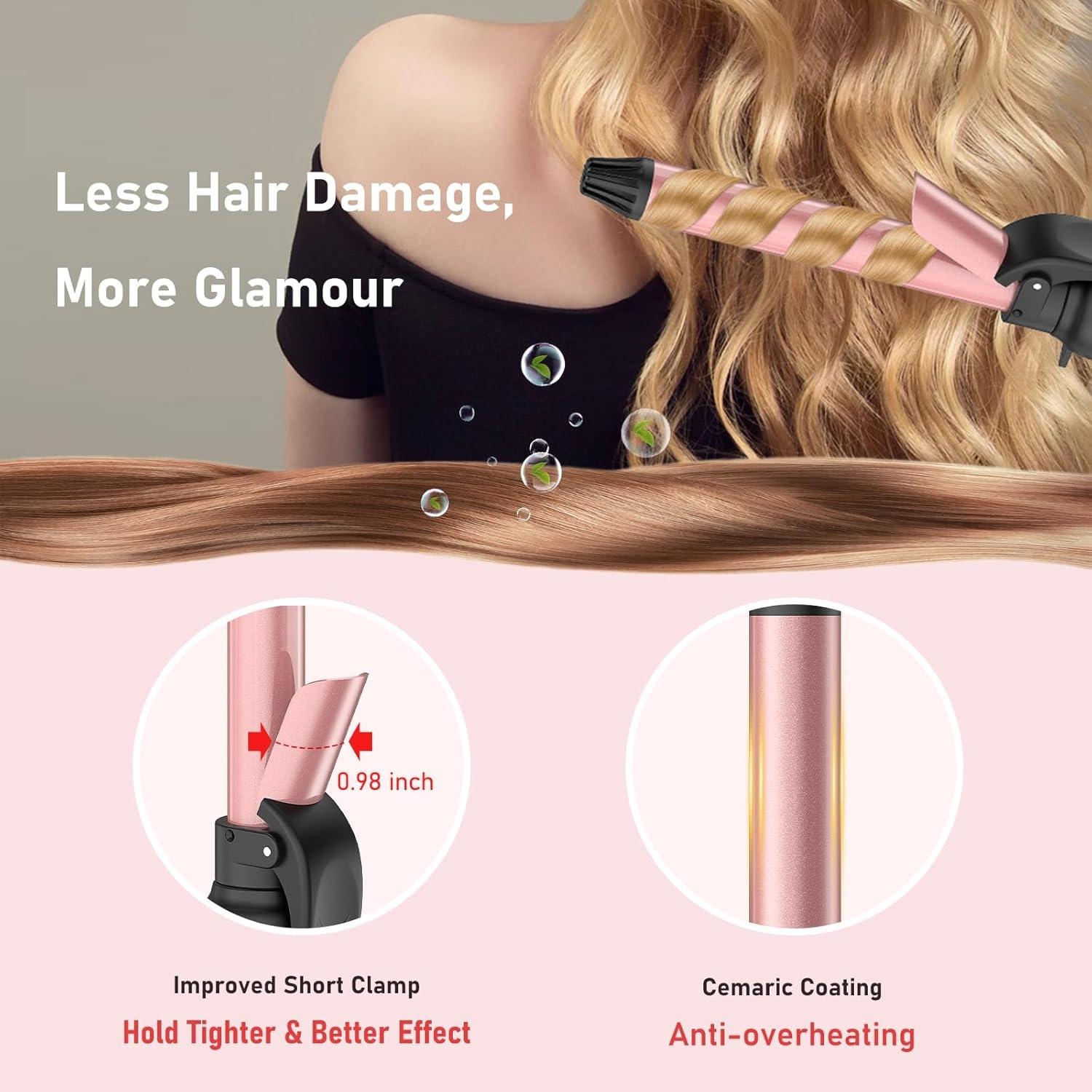 Rotating Curling Iron - An automatic curling iron with dual voltage that is suitable for all hair types. It's a fast and effortless auto curling wand which heats up quickly and features an LCD display with a temperature range from 250°F to 450°F