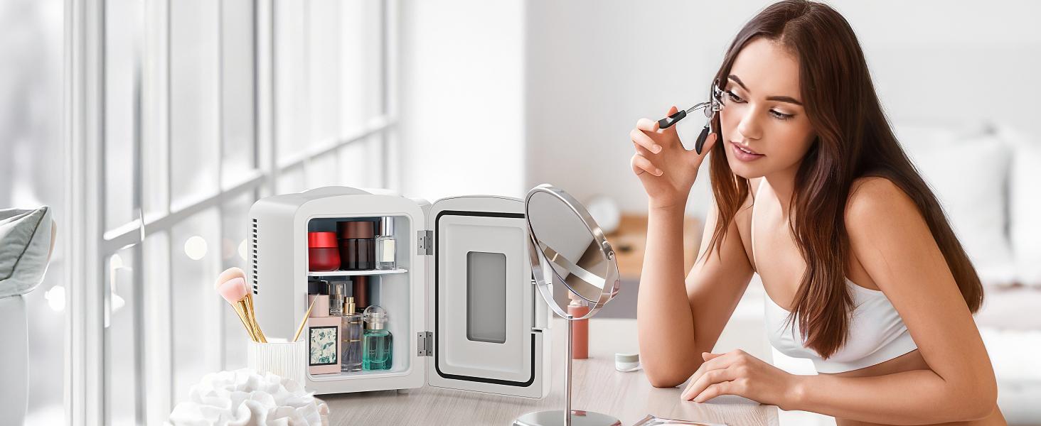 Electactic Mini Compact Refrigerator with Gaming Light, 4L Capacity/6 Cans Portable Mini Fridge, for Bedroom,Car,Office and Dorm, Small Cooler for Cosmetics, Beverage and Food, White