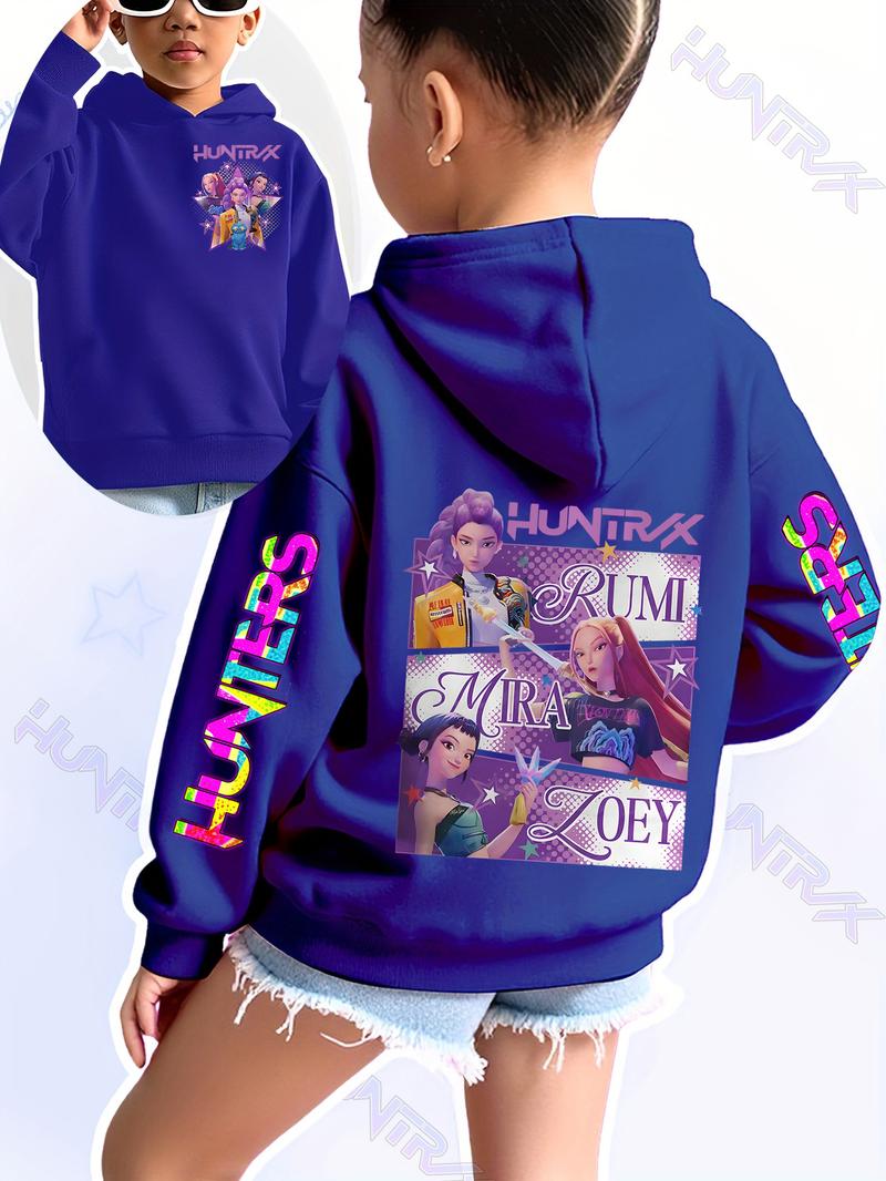 Girls Kpop Demon Hunters Series Hoodie, Rumi Mira Zoey Cartoon Print, Spring Fall Fashion Casual Sweatshirt, Christmas Gift Idea