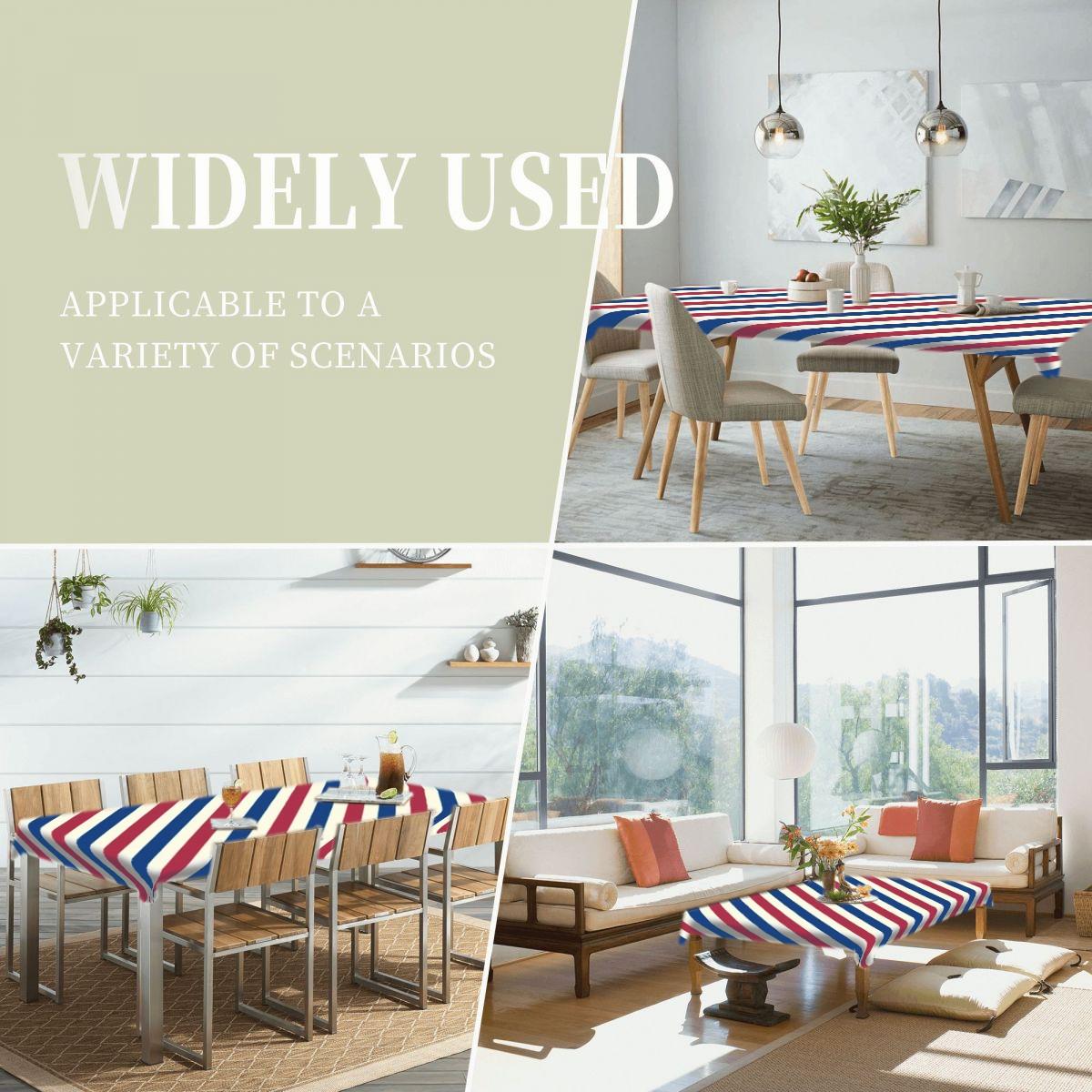 Blue Striped Tablecloth, Polyester, Washable, Kitchen Dining Outdoor Picnic Garden Party Decor