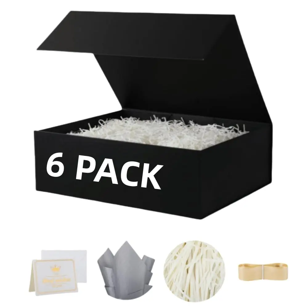 6 Pcs Black Gift Box 11.5x8x4 Inch with Magnetic Lid
