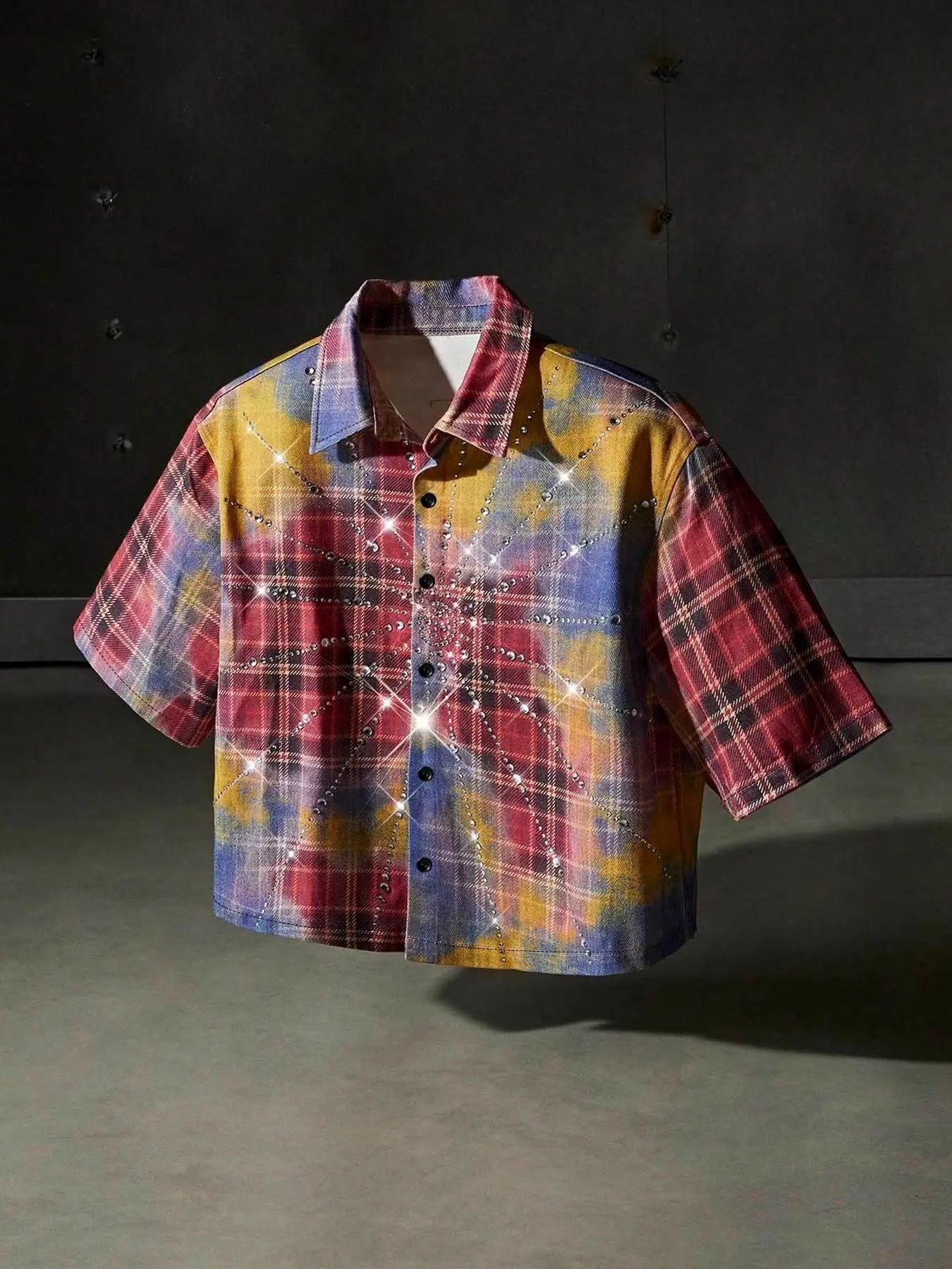 Men's Colorful Plaid Shirt, Casual Loose-Fitting Long Sleeve Top, Streetwear Graphic Print, Comfortable Outdoor Fashion