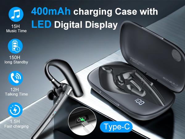 ONE LIFE G7 Trucker Bluetooth Headset Wireless Earpiece V5.3, Noise Cancelling Mic for Clear Calls, 120H Standby, LED Display. Mute Button Handsfree for Driving Truck Drivers Office Work Cell Phones