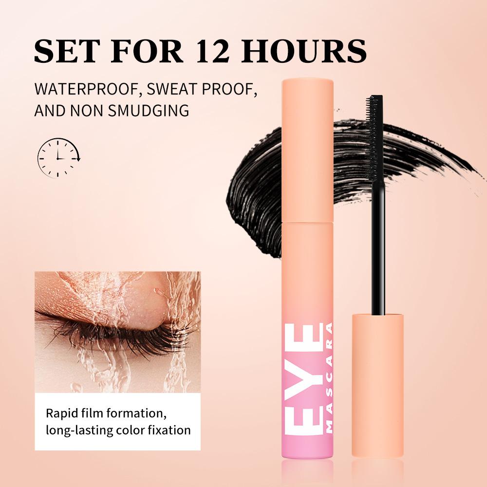 Waterproof Mascara, Long-Lasting Curling Mascara, Lengthening & Volumizing Black Mascara, Smudge-Proof No Clumping Formula with Fine-Tooth Comb Brush for Natural Lashes