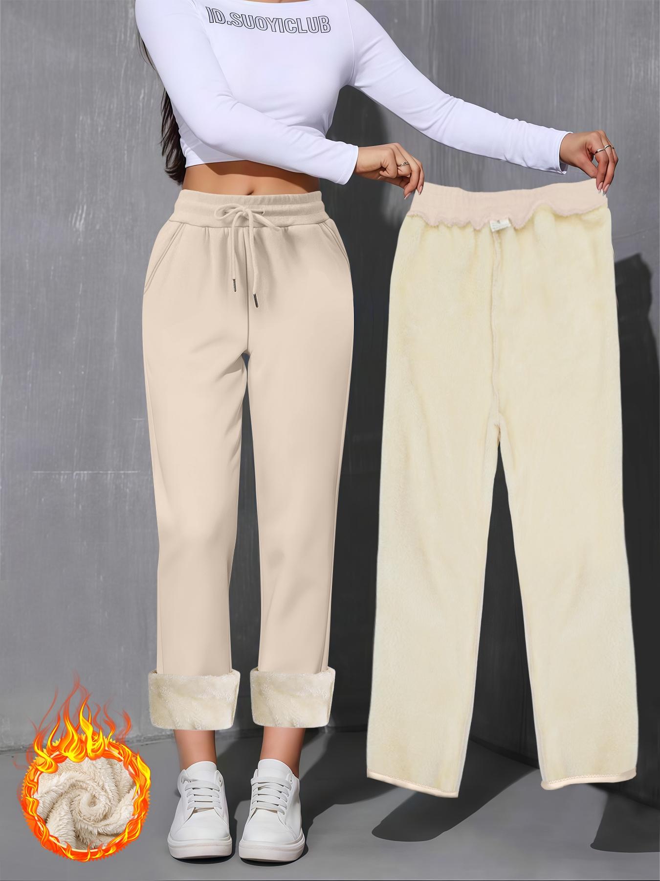 Women's Casual Straight Leg Fleece Lined Pants, Thickened Long Trousers for Fall & Winter, Daily Wear Fashion Sweatpants Bottom