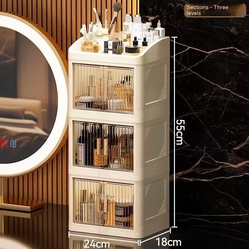 Transparent Foldable Cosmetic Storage Box, Multi-Layer Dual Door Desktop Dustproof Skincare Organizer, Desk Makeup Container, Makeup Tool Organizer, Beauty Organizer, Organizing Tool, Storage Organizer, Dustproof Makeup Organiser