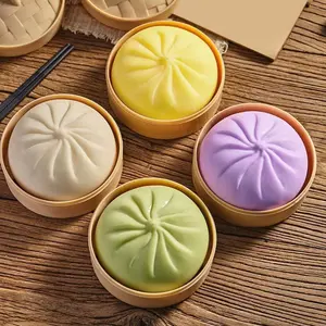 Colorful Dumpling Squishes Stress Balls Simulation Food Squishies Dough Ball With Steamer Low Rebound Decompression Toys