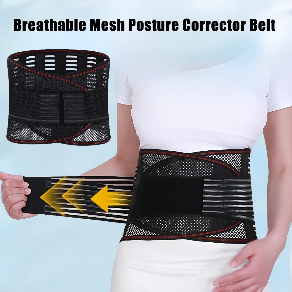 Adjustable Lower Back Brace - Breathable Mesh Posture Corrector Belt with Multiple Support Straps for Lower Back Support, Posture Improvement, Sports, Gym, and Long Hours of Office Sitting, Breathable Lumbar Brace