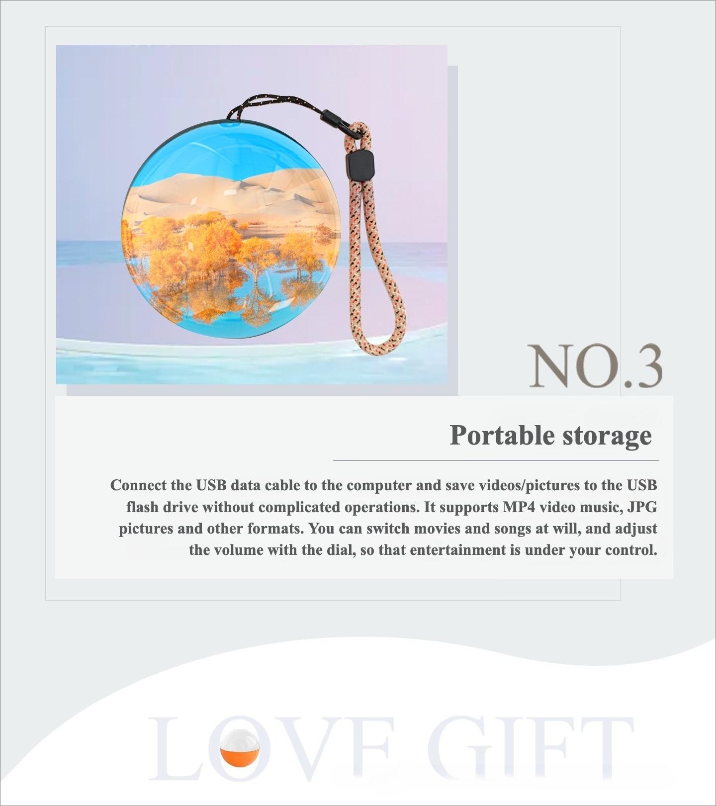 2.7inch crystal ball, video play electronic ball, round 3D ball playing videos and pictures round display for anniversary、birthday gifts, advertising display balls, electronic photo albums