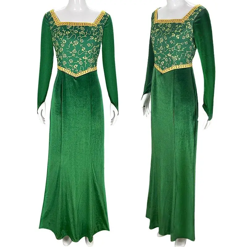 Princess Fiona Cosplay Costume Anime Shrek Wife Green Fiona Cos Dress Wigs Outfit ForLadies Women Long Dress Halloween Headgear