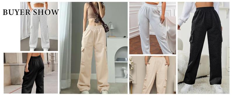 JEKAOYI Womens High Waist Cargo Sweatpants Baggy Fleece Casual Workout Jogger Solid Color Pants with Pockets