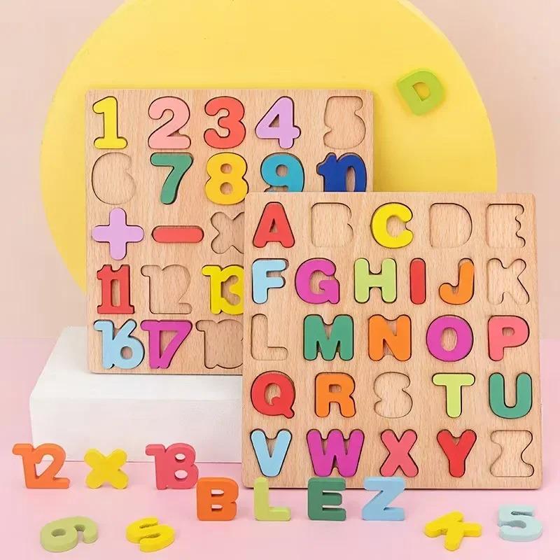 3D Colorful Alphabet and Number Puzzle, Montessori Wooden Educational Toy, Math Shape Recognition Game for Kids, Halloween DIY Gift Idea, Montessori Puzzles Gift
