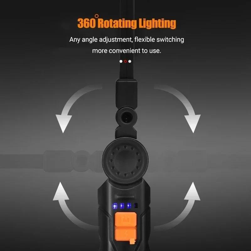 Portable COB Work Light LED Flashlight USB Rechargeable Magnetic Hook Foldable Camping Torch, Emergency Lighting, Model Xinghao W-521