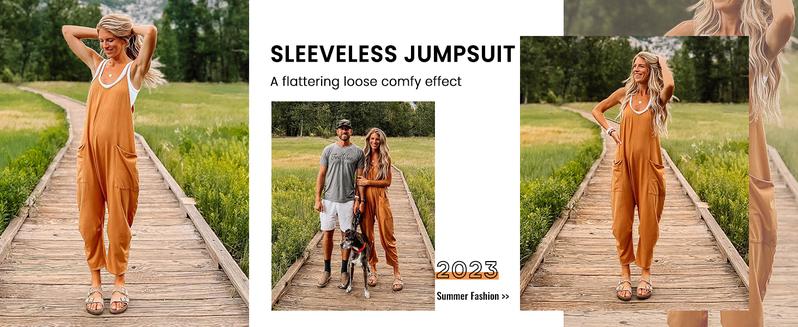 Tanming Women's Causal Jumpsuits Harem Overalls V Neck Sleeveless Stretchy Adjustable Strap Romper with Pockets Womenswear Casual FallFreshness