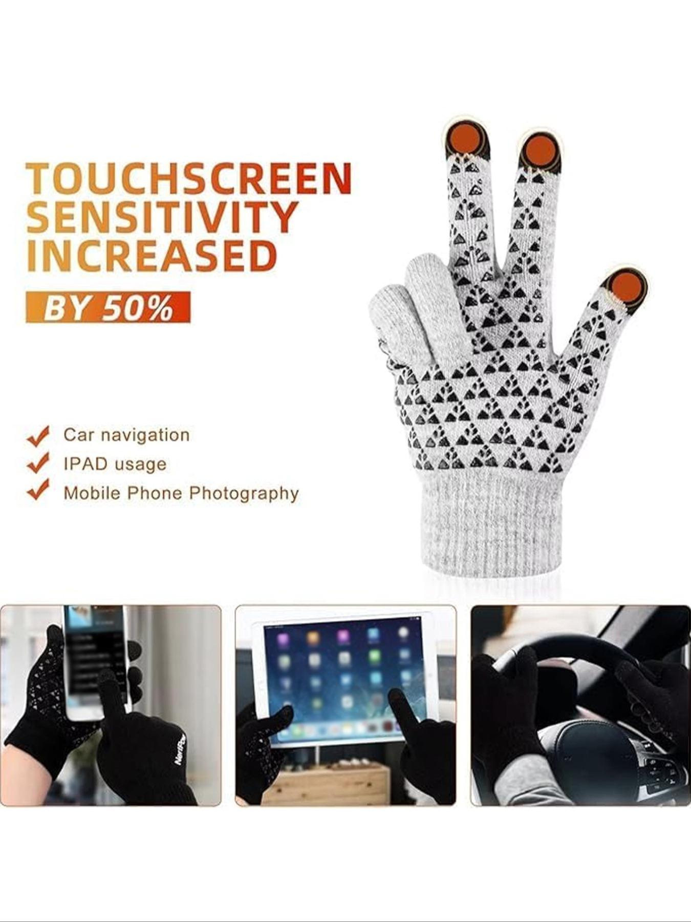 Warm Winter Touchscreen Gloves, Fitted Knit Mitts with Elastic Cuff, Casual Style for Fall & Winter, Unisex Texting Gloves