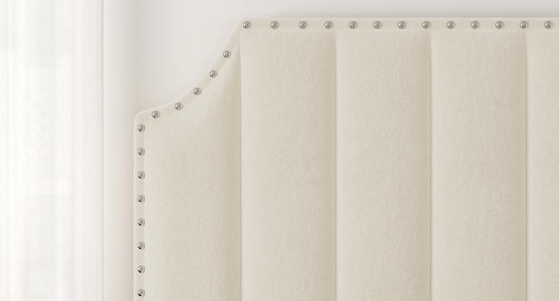 Queen Size Platform Bed Frame with 50.2" Headboard, Velvet Upholstered Bed Frame Queen with Vertical Channel Tufted Headboard & Footboard, Nailhead Trim, No Box Spring Needed, Cream